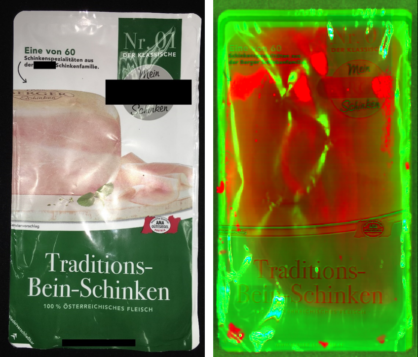 seal inspection of sliced ham rgb image versus Chemical Colour Image