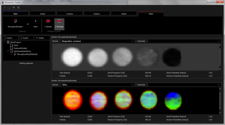 PAT tool for 100% inspection of pills - Hyperspectral Imaging, PAT, 100%, inspection, pill, pills, drug, drugs, pharma, pharmaceutical, Chemical Imaging, Chemical Imaging Technology, CIT, Chemical Color Imaging, CCI, spectral imaging, spectroscopy, industry, ibuprofen, process analytical technology, process, technology, chemistry, Perception System, Perception Studio, Perception Park, multivariate data processing, machine vision, ibuprofen, aspirin